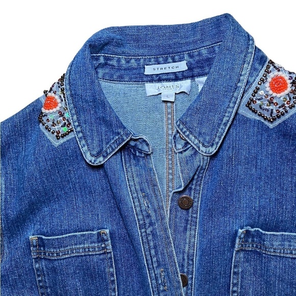 Vintage Jones Sport Jean Jacket with Beautiful Beadwork and Flat Front Pockets - Picture 2 of 8
